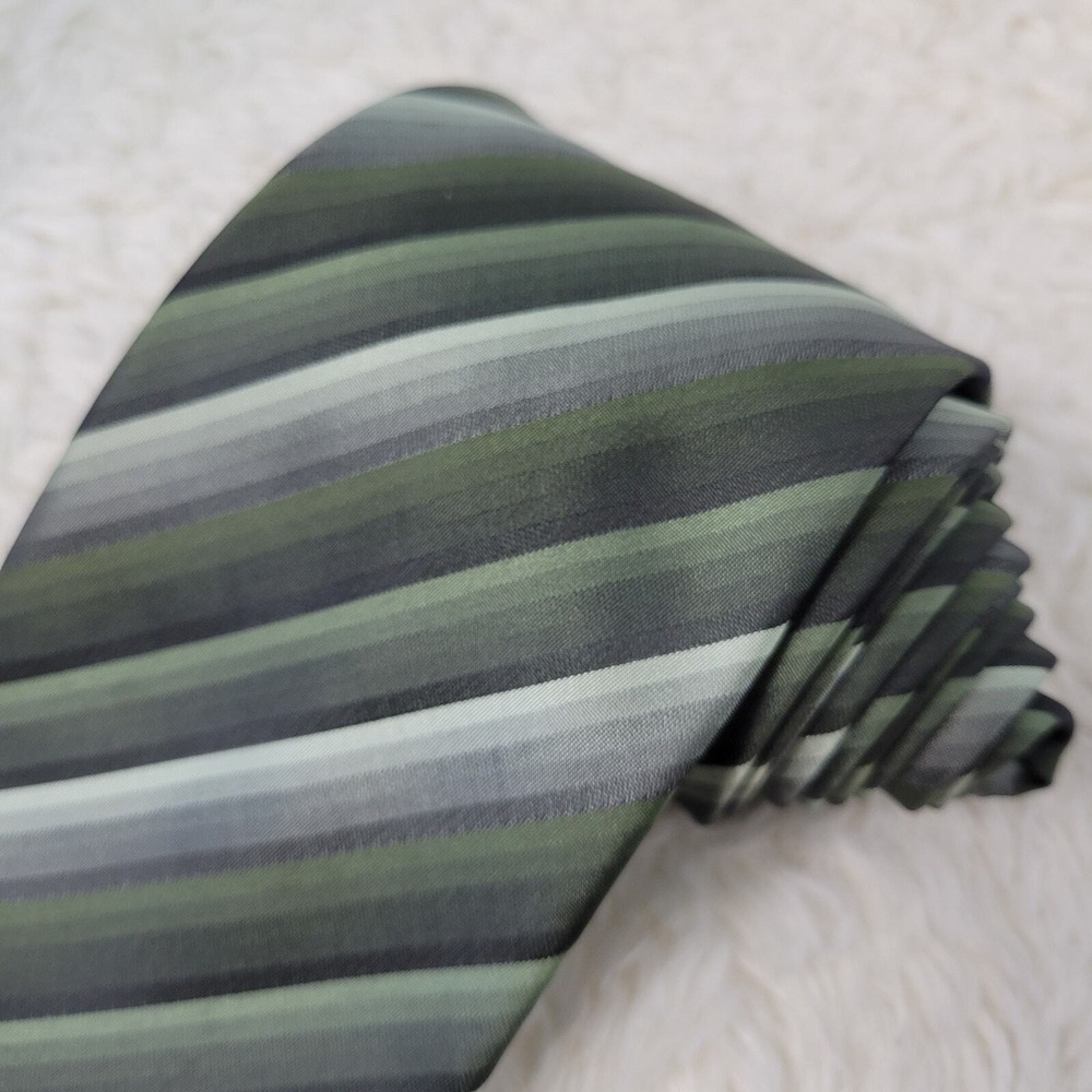 John Ashford Striped Necktie Men Shades of Green & Gray Polyester Earthy Natural - Picture 3 of 8